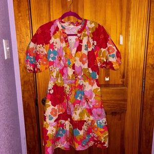 She + Sky Vibrant Floral Dress - Red, Pink, Blue